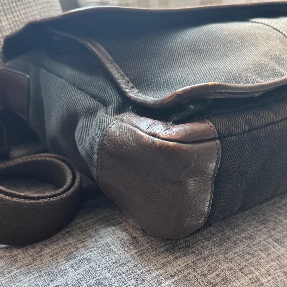 Coach Black Messenger Bag with Brown Leather Trimming & Brown Handle